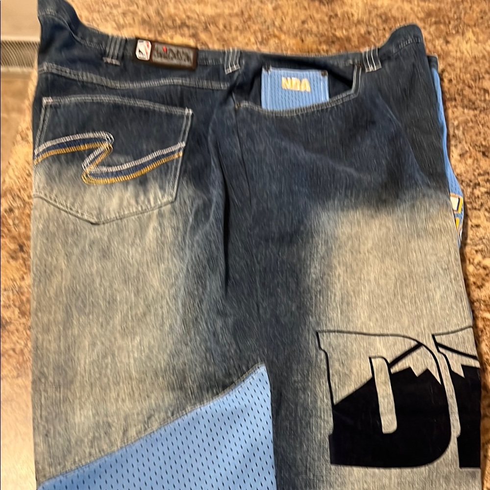 NBA customize Blue Relaxed Fit Jeans with Distressed Details size 50 32 length